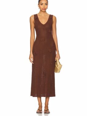Astr Chocolate Brown Sleeveless V‑Neck Knit Midi Dress